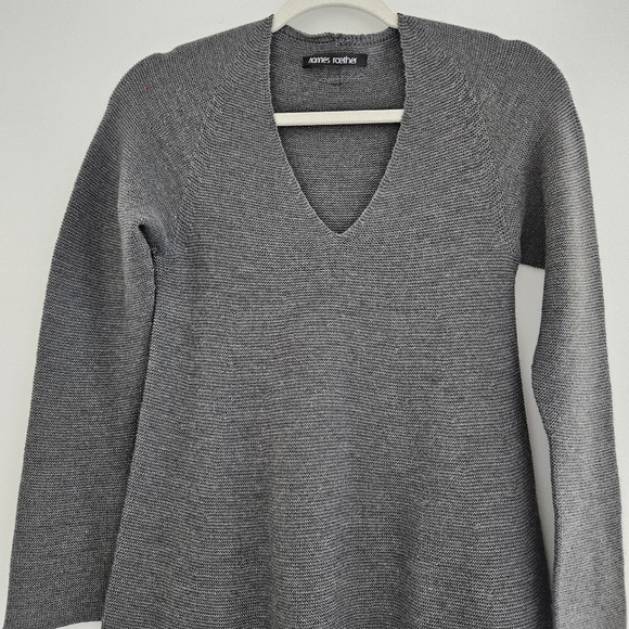 Hannes Roether Gemany Grey Marino Wool Ribbed V-Neck Sweater Dress - Picture 4 of 16